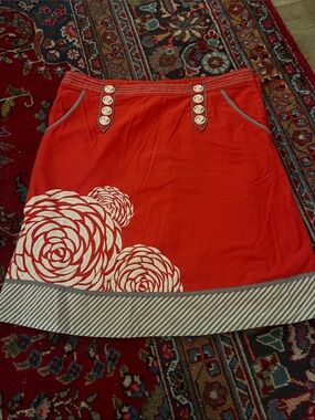 Anthropologie/ Floreat Red A-Line Skirt with White Floral Motif